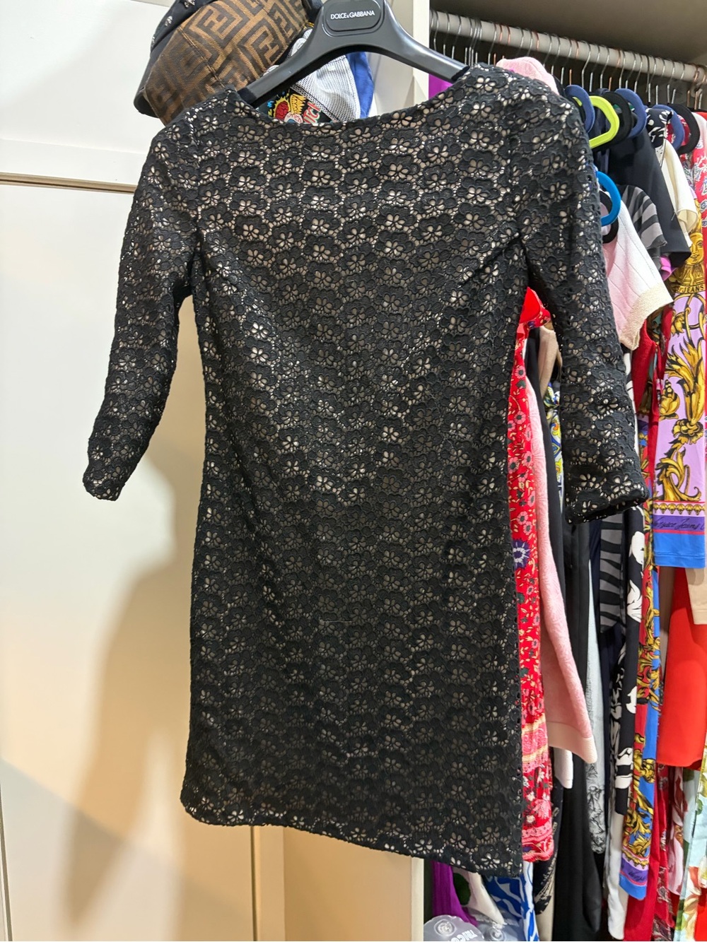 Diane Von Furstenberg Black Floral Lace Long Sleeve Sheath Dress